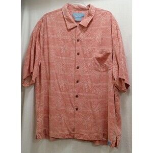 Bermuda Bay Men's 100% Silk Hawaiian Button Up Shirt Size XXL Tropical Coral